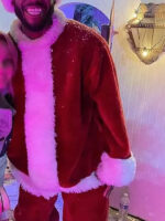 Holiday Twist 2023 Blake Leeper Red Christmas Suede Leather Coat