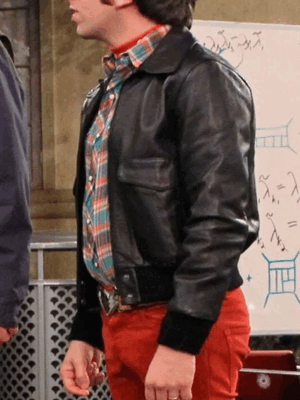 Howard Wolowitz The Big Bang Theory S08 Black Real Leather Bomber Zipper Jacket