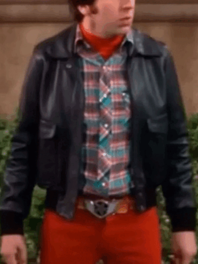 Howard Wolowitz The Big Bang Theory S08 Black Real Leather Bomber Zipper Jacket