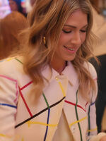 Real Housewives Of NYC S15 Erin Dana Lichy Rainbow Striped White Wool Coat