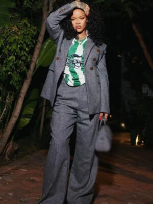 Rihanna Beverly Hills Grey Suiting Blazer