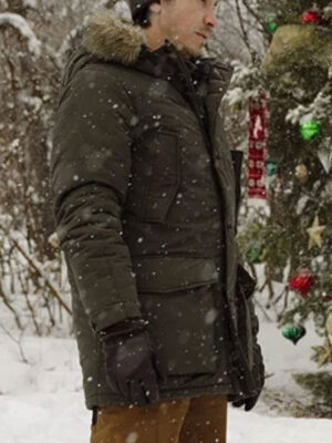 ristmas with the Campbells Justin Long Olive Green Hooded Fur Cotton Jacket
