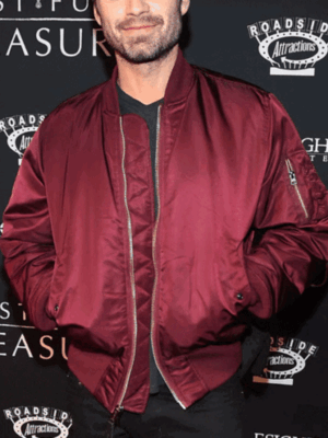 Sebastian Stan The Last Full Measure Maroon Satin Bomber Jacket