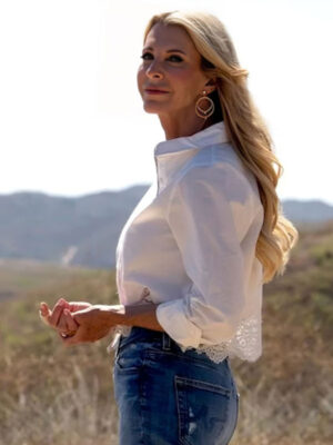The Golden Bachelorette Joan Vassos White Cotton Button Shirt