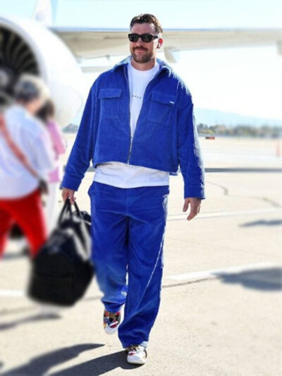 Travis Kelce Chief Blue Corduroy Zipper Jacket