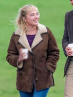 We Live in Time Florence Pugh Shearling Brown Leather Jacket