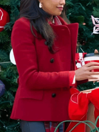 Christmas With A Kiss 2023 Mishael Morgan Red Wool Peacoat